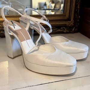 Dolce Vita Claud Satin Ivory Heels with Ankle Strap